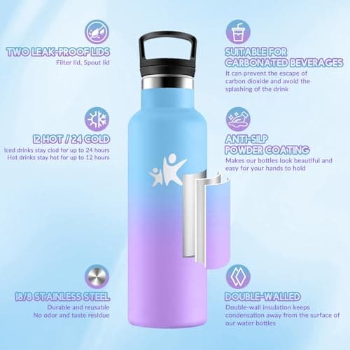 HoneyHolly Gourde Isotherme Enfant 500ML Anti-Fuite Isolation Sous Vide | Réutilisable | Sans BPA |pour Enfants Adultes
