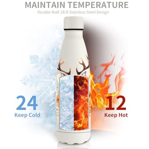 Gourde Grsta Isotherme en Blanche pour Enfant avec Cerf, Anti Fuite et Pour le Sport, Facile à Transporter et Sans BPA