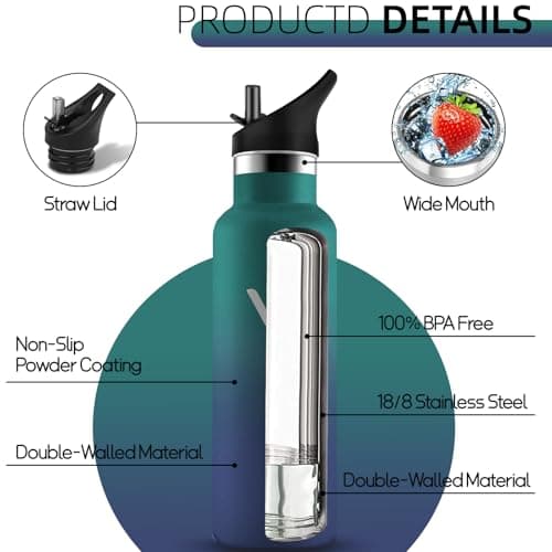 Gourde Isotherme Grsta 500ml pour Sport et Randonnée Avec Paille Anti-Fuite