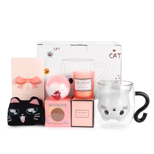 Coffret Tasse Chat Qinhai Rose pour Femme Cadeau Original Noël Valentine Fête des Mères Anniversaire Halloween — Noir