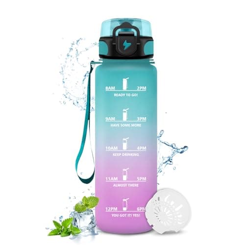 Gourde Enfant 500ml, Bouteille d'eau Étanche et Réutilisable pour Enfants, Gourde Sport avec Filtre et Marqueur de Temps — 17oz-500ml | Vert + Rose Clair