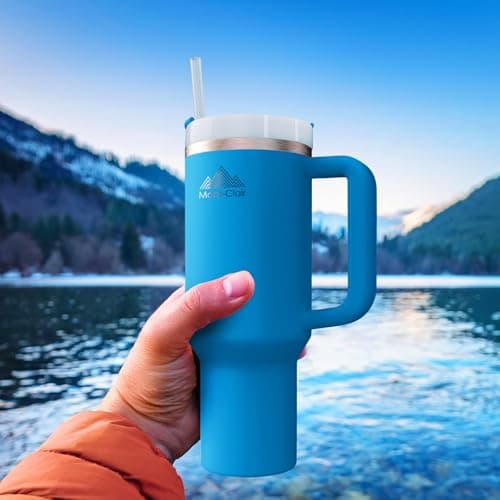 Mont-Clair Tumbler 40oz Gourde Isotherme 1200ml - 10h Chaud / 48h Froid - Bleu - avec Paille et Poignée