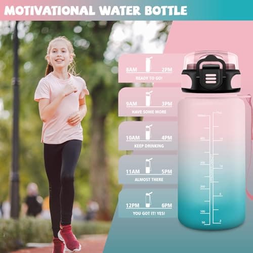 HoneyHolly Gourde Paille 500ml Sans BPA Étanche Bouteille de Motivation avec Marqueur de Temps pour Gym Ecole Sport Cycl