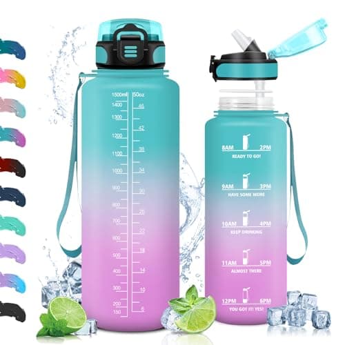 Vikaster Gourdes Sport Étanche & Réutilisable, Convient pour la Gym, Bouteille Ouvrir en Un Clic — Bleu vert & rose violet