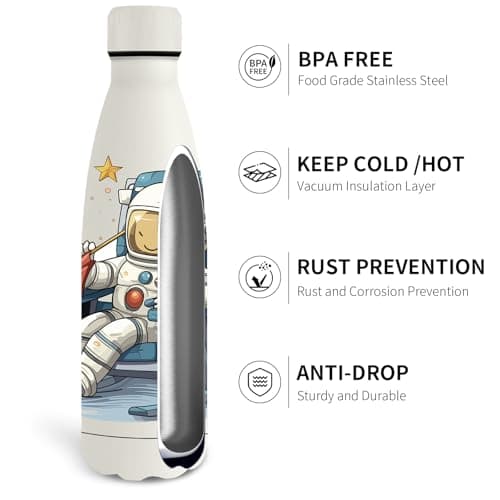 Gourde Isotherme Grsta 500ml Enfant Personnalisée Astronautes Sans BPA École Bureau Voyage Sports Velo Blanc