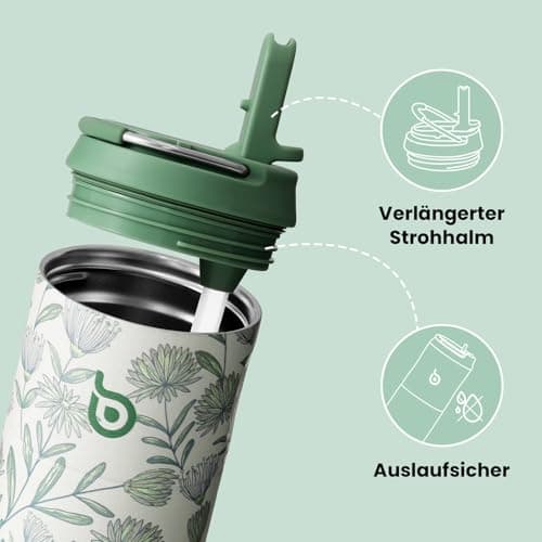 Bottlebottle Gourde en acier inoxydable avec paille 500 ml sans BPA couvercle anti-fuite Flourishing Flowers idéale pour