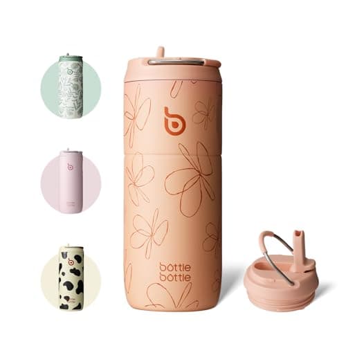 Bottlebottle Gourde en acier inoxydable avec paille 500 ml sans BPA couvercle anti-fuite Flourishing Flowers idéale pour — Fleur Jaune