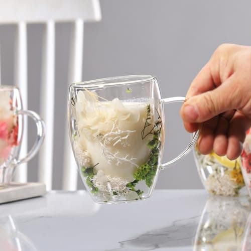 LeKuni Lot de 2 Tasses Double Paroi Rose & Rouge, Pour Cappuccino et Expresso, 350ml Verre Double Paroi, Thé Transparent