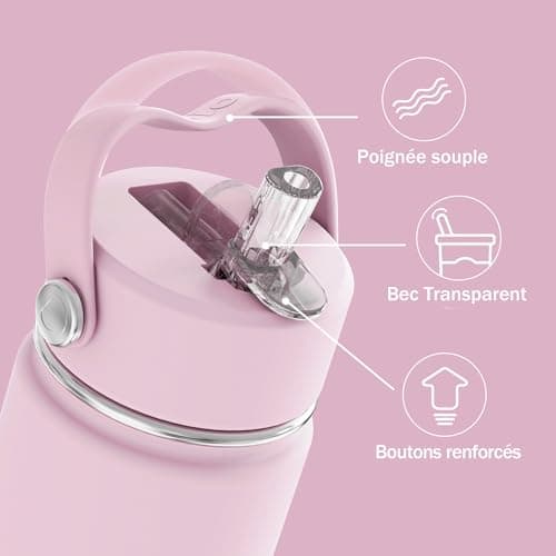 Gourde Isotherme Enfant avec Paille en Acier Inoxydable Sans BPA Garde le Froid 24 heures 420ml Gourde pour Enfants