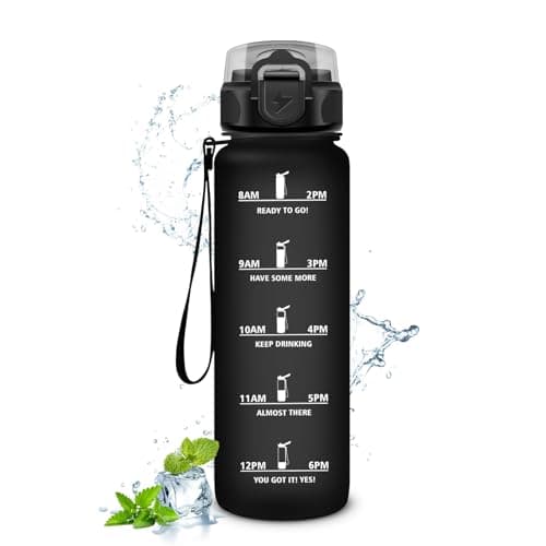 Gourde Enfant 500ml, Marqueur de Temps, Bouteille d'Eau pour Enfant et Sportifs, l'école et le Bureau  
Gourde Enfant 50 — 32oz-1000ml | Paille | Mat Noir
