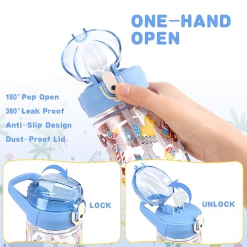 Flintronic Gourde Isotherme Enfant Sans BPA Tritan, Bouteille Anti-fuite Réutilisable 500ML pour Ecole Maternelle avec P