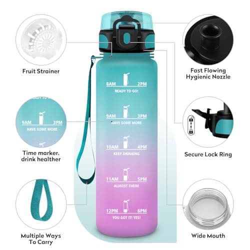 Gourde KollyKolla Enfant 500ml Étanche Réutilisable pour Maternelle École Sport Campings avec Marqueur de Temps Filtre S