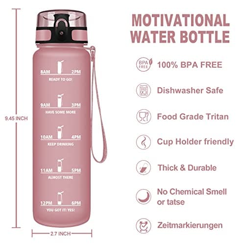 Vikaster Gourde Sport Mat Rose Clair - 500 ML Bouteille d'Eau Sans BPA Étanche & Réutilisable avec Filtre & Marqueur de