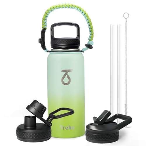Grand 1800 ml Thermos en acier inoxydable triple paroi, bouteille isotherme pour sport 24h chaud/48h froid, 3 couvercles — Vert Foncé