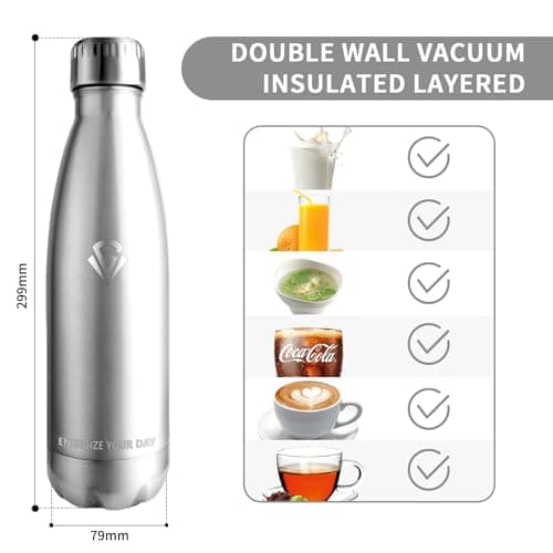 Vikastar Gourde Isotherme 500ml Sans BPA, Gourde Inox Anti-Fuites pour Enfants et Adultes, Sport, École, Gym – Bouteille