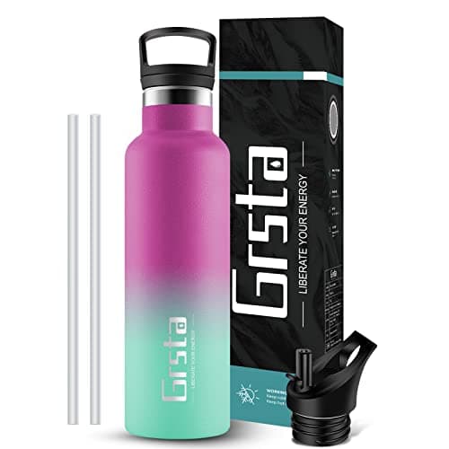 Gourde Isotherme Grsta 500ml pour Sport et Randonnée Avec Paille Anti-Fuite — Violet + Jaune