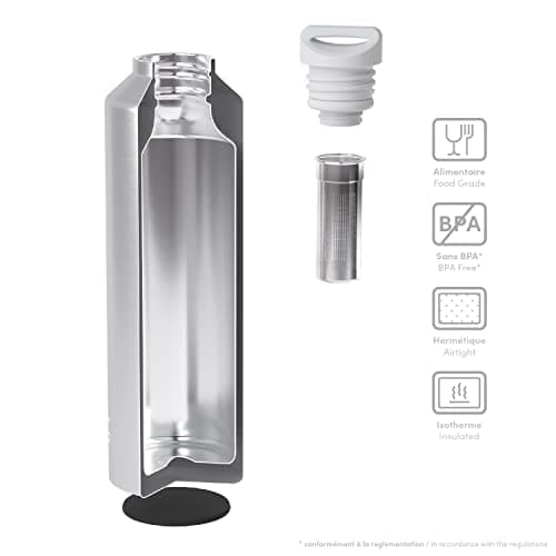 MONBENTO Bouteille Isotherme 12h MB Steel Silver 500ml - Bouteille Inox Sans BPA - Parfaite pour Eau, Thé, Café