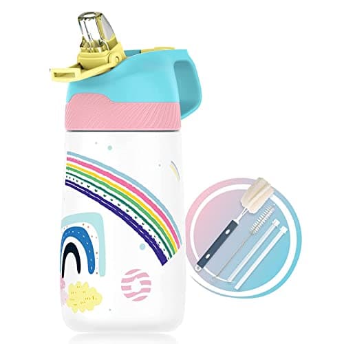 Bouteille Isotherme FJBottle Gourde Enfant 350ML/400ML, Étanche sans BPA pour Ecole et Sport, Bouteille Réutilisable Ant — Ciel Blanc