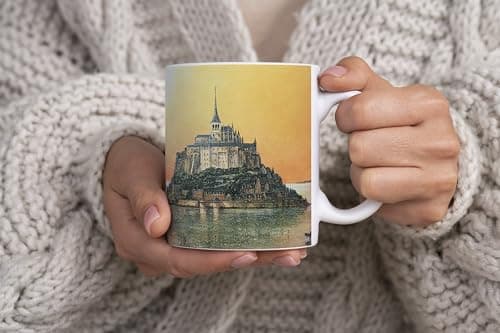 DESSAPT Arts - Tasse Mont Saint-Michel Céramique - blanc brillant pour collectionneurs - Offre parfaite pour les fans du