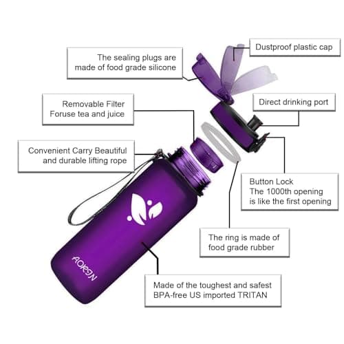 AORIN Gourde Sport BPA-Free & Anti-Fuite 1L pour Adults et Enfants Durant le Sport et les Activités Exteries