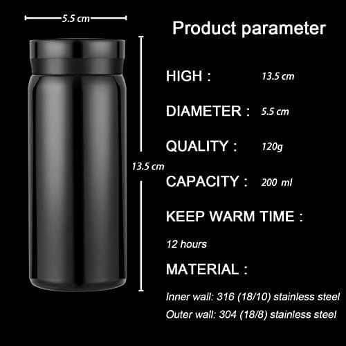Petite Gourde Isotherme Noir - Garde 12H Chaud & 6H Froid, Thermos Isolée pour Boissons Chaudes et Froides, Idéale Pour