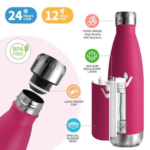 Gourde Isotherme Inox 500ml pour Adulte et Enfant - Étanche, Isolant sous Vide à Double Paroi - Bureau, École, Sport, Yo