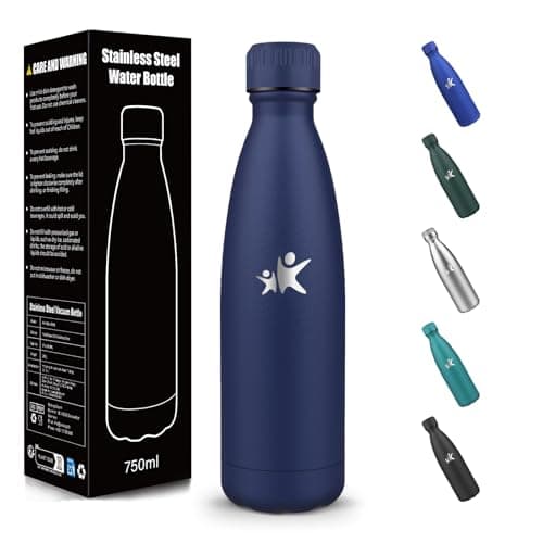 Gourde Acier Inoxydable Sans BPA Isolée Isotherme 500 ml 18/8 Isolation Double Paroi École Randonnée Rose Rouge Bouteill — Bleu Foncé-750ml