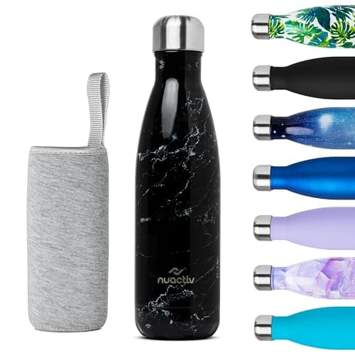 Nuactiv Bouteille Isotherme 24h 500ml pour Course et Vélo, Acier Inoxydable Sans BPA, Thermos Sport 500ml — Marbre Noir.