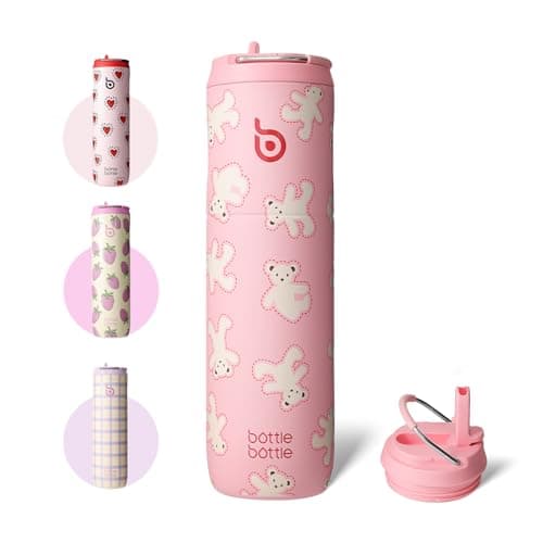 Bouteille d'eau isotherme en acier inoxydable pour sport et voyage - Rose clair, 710 ml,anti-fuite, sans BPA — Biscuits en Forme D'ours