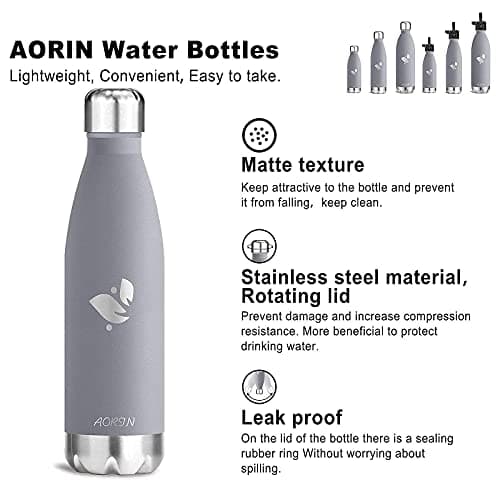 Bouteille d'eau AORIN Double Mur Isolé pour Sport et Voyage - 500ml -Sans BPA, Gourde Inox Étanche pour Enfant et Adulte