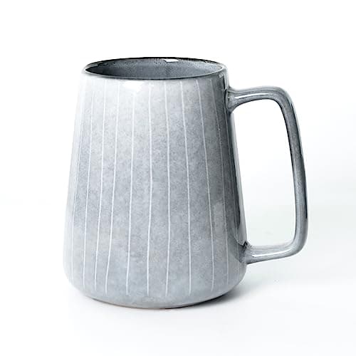 Céahrow Grande tasse à café en céramique bleu clair, résistante au lave-vaisselle et au micro-onde, idéale pour bureau e — Gris
