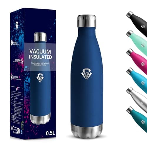Gourde Isolante 500ml Sans BPA - Acier Inoxydable 18/8, Bouteille Insulated pour Voyage, École et Randonnée - Double Par — Bleu Foncé-500 Ml