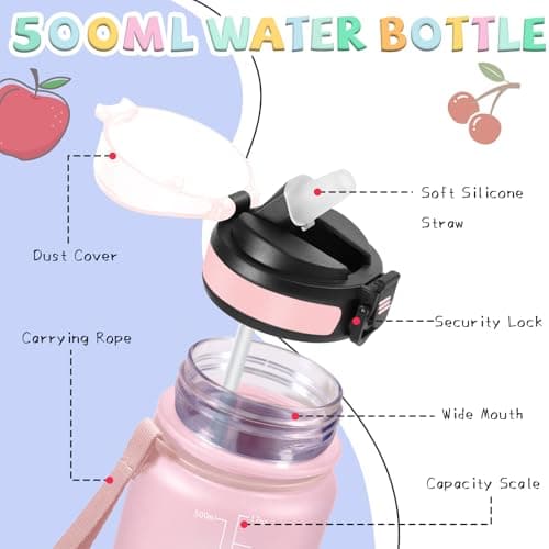 Gourde Enfant 500ml Anti Fuite pour École et Sports with Motivation Slogan | Facile à Nettoyer, Ideale pour Camping et V