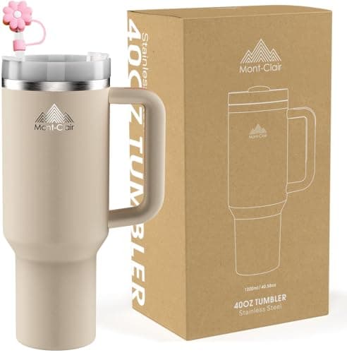 Mont-Clair Tumbler 1200ml - Gourde Isotherme 40oz avec Paille & Couvercle Poignée - 10h Chaud / 48h Froid - Mug pour Boi — Rose Quartz