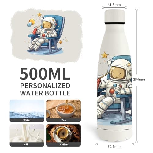 Gourde Isotherme Grsta 500ml Enfant Personnalisée Astronautes Sans BPA École Bureau Voyage Sports Velo Blanc