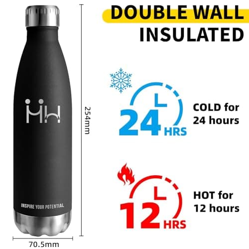 Gourde Isotherme 500ml Sans BPA, 24h Froid & 12h Chaud, Anti-Fuite pour Camping, Randonnée et Running