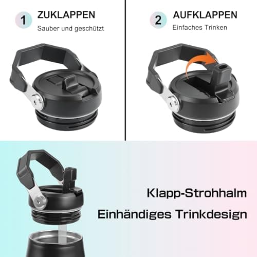 Gourde Isotherme Inox Sans BPA à Double Paroi Noir pour Adultes, Sport et Bureau Anti-Fuite Grande Capacité 720ml