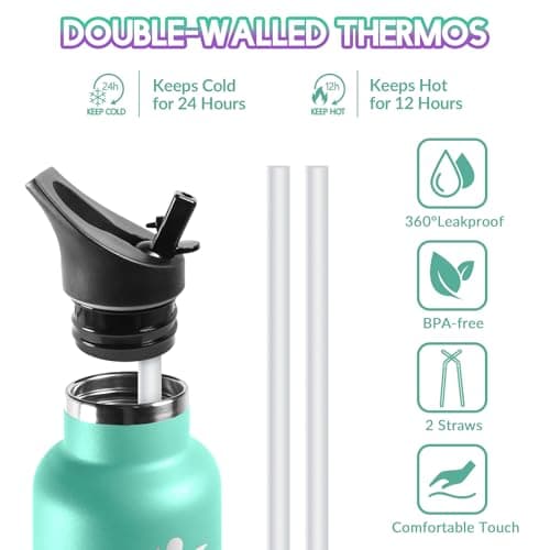 HoneyHolly Gourde Isotherme Enfant 500ML, Anti-Fuite, Sans BPA, Réutilisable, pour Enfants, Sport, Isolation Sous Vide e