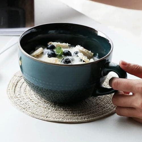 Grand bol à soupe avec poignée | Capacité de 600 ml | Idéal pour le petit-déjeuner | Convient aux desserts au lait | Oeu — Vert Foncé