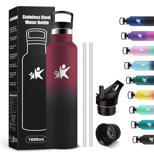 Gourde Isotherme KollyKolla 1L Acier Inoxydable Étanche Réutilisable sans BPA Gourde Sport Enfant Adulte