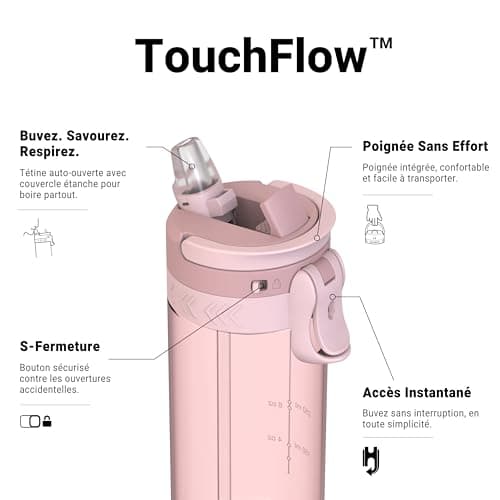Sparrow TouchFlow - Bouteille d'eau Tritan - 500ml/750ml/1L - sans BPA - Convient pour Adulte et Enfant, Sport, en Plein