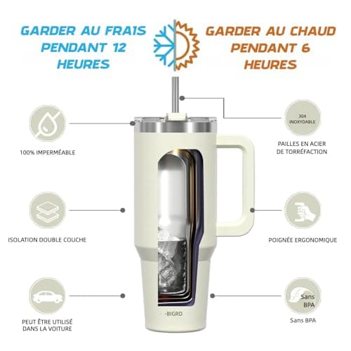 BIGRD Gourde Isotherme 1.2L (1180ml) Acier Inoxydable 304 - Double Isolation Vide, 100% Étanche, Sans BPA - Pour Sport,