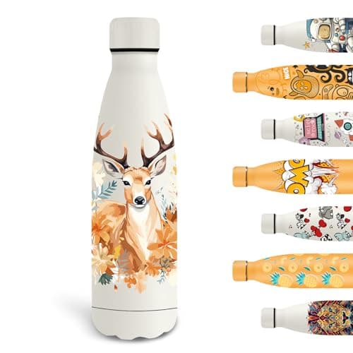 Gourde Grsta Isotherme en Blanche pour Enfant avec Cerf, Anti Fuite et Pour le Sport, Facile à Transporter et Sans BPA