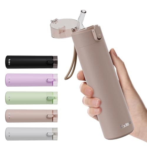 Petite Gourde Exllena Isotherme Gris Clair pour Sport et Bureau avec Paille OUVrage Facile et Ultra-Compact — Marron Café