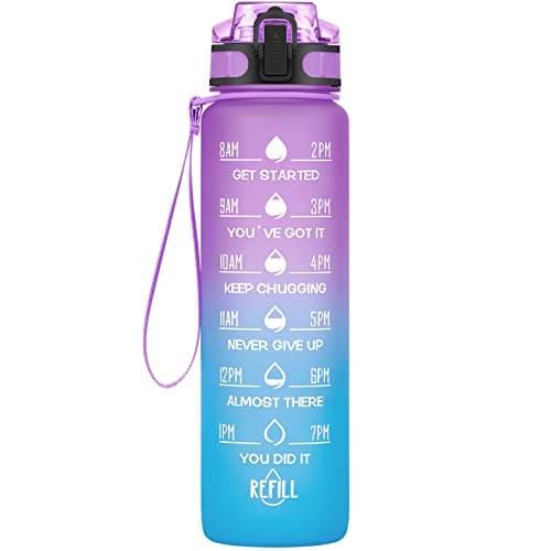HydroPal Gourde Filtrante 1 Litre, Bouteille d'Eau sans BPA pour Adultes - Motivation & Marqueur de Temps pour Sport, Gy — Bleu Violet