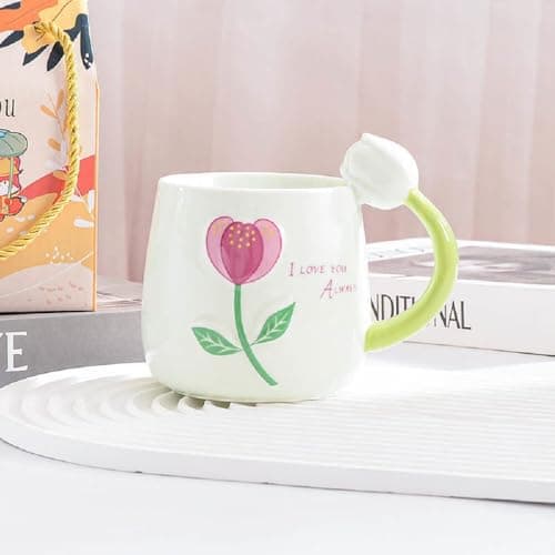 VollfitYYu Tasse à café mignonne - Motif tulipe - En porcelaine - Pour femmes amateurs de fleurs - Fête des mères, Noël,