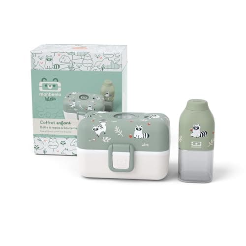 Monbento - Coffret Cadeau Enfant Pratique pour L'école - Idée Cadeau pour Enfant - Boite Goûter Enfant MB Gram Fox — Vert Raccoon