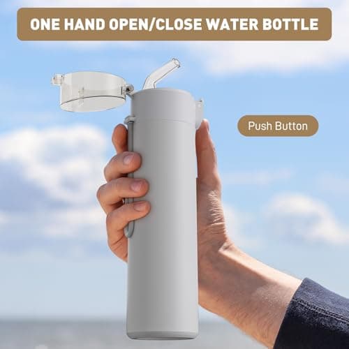Exllena Gourde Isotherme Anti-Fuites 270ml à Ouverture Une Main, Design Ultra-Compact Idéale pour le Sport, Bureau ou En