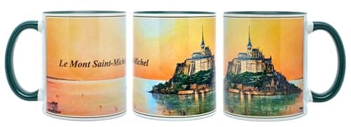 DESSAPT Arts - Mug de Mont Saint-Michel 325 ml en Céramique - Tasse-Cadeau Unique avec Paysages Magnifiques - Blanc et V