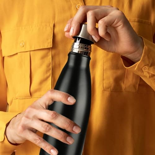 Mont-Clair Gourde isotherme sans BPA 500ml - 24h froid & 12h chaud, Bouteille d'eau inox durable - Noir